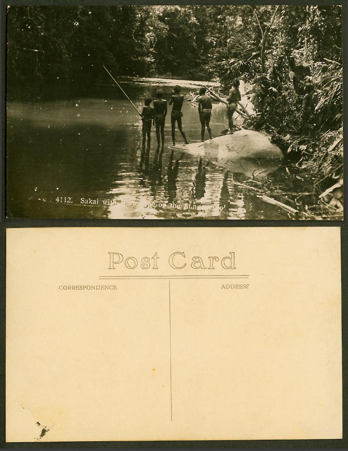 Perak Old R. Photo Postcard Native Sakai Blowpipe Blow Pipe Sungei Sungkei River