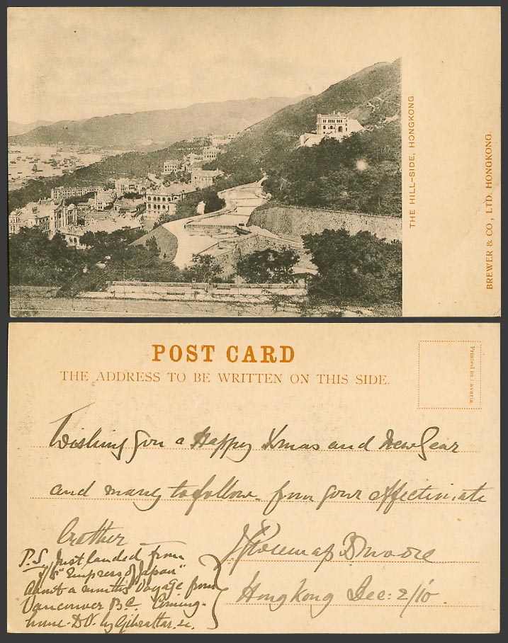 Hong Kong 1910 Old UB Postcard The Hill-Side of Hongkong Hillside - Filter Beds