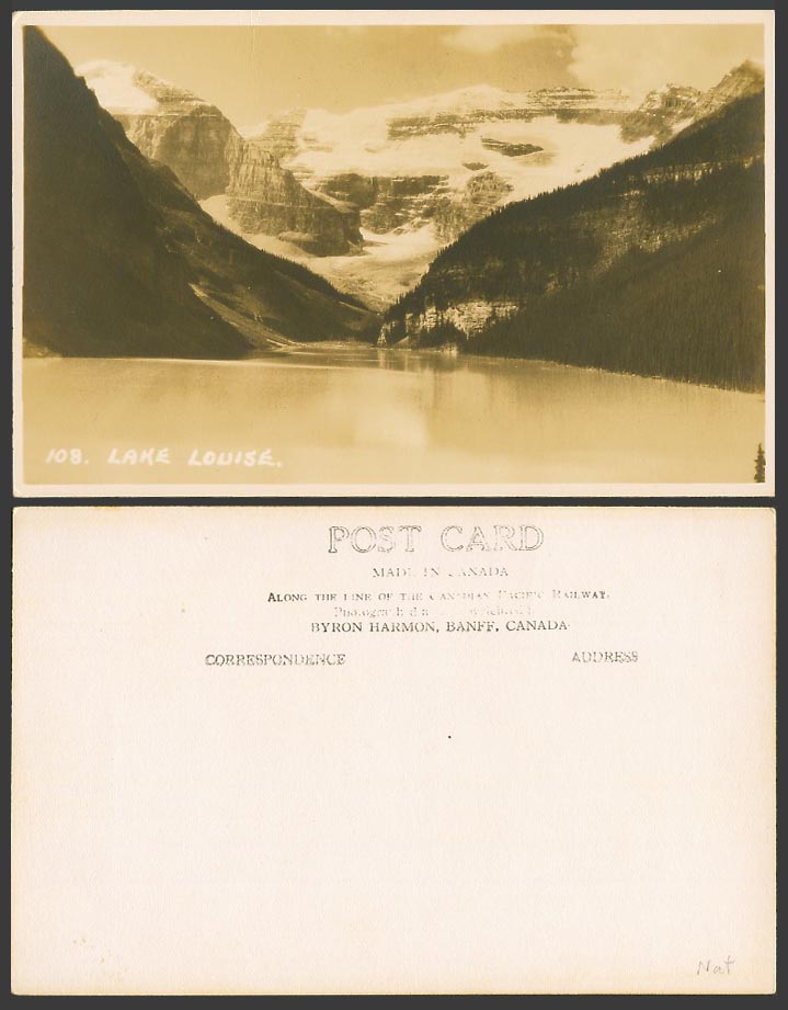 Canada Old Real Photo Postcard Lake Louise, Snow Mountains Panorama General View