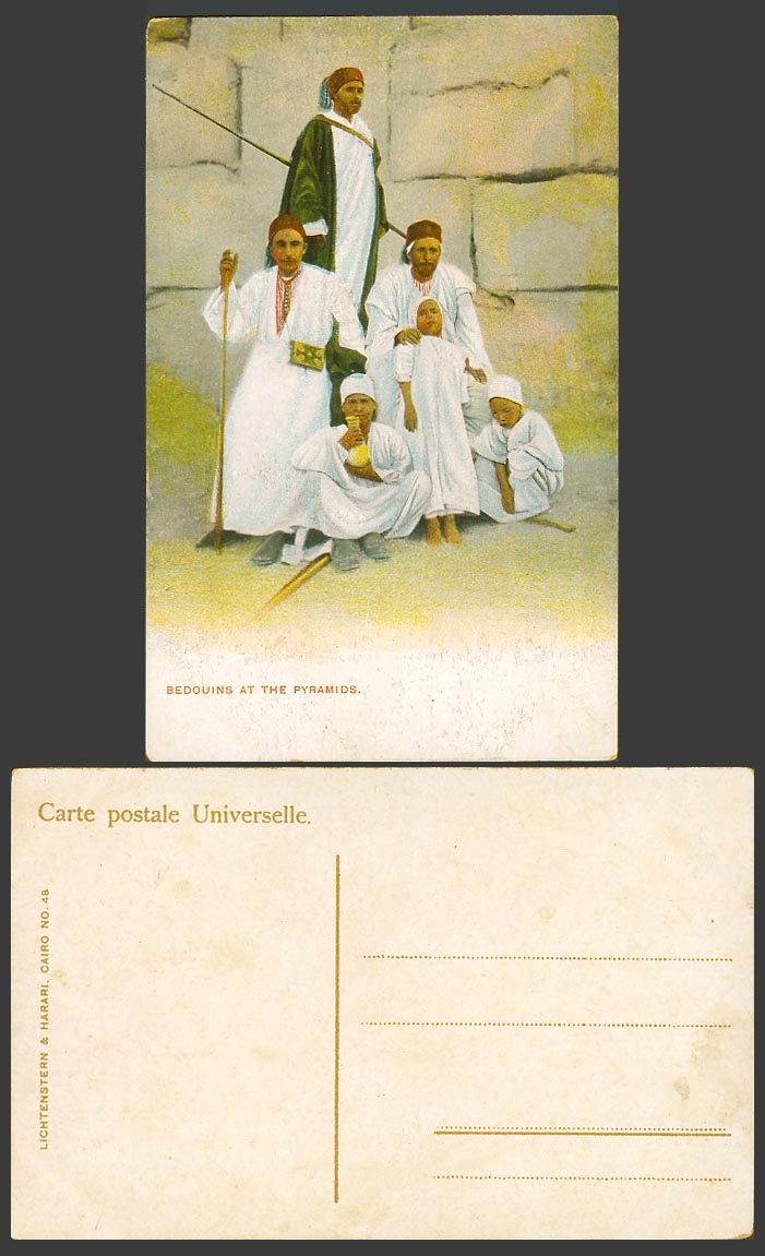 Egypt Old Postcard Bedouins at Pyramids Native Beduin Men & Little Boys Children