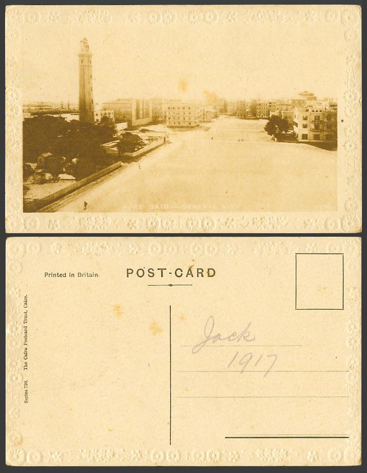 Egypt Jack 1917 Old Embossed Postcard Port Said, General View, Phare Lighthouse