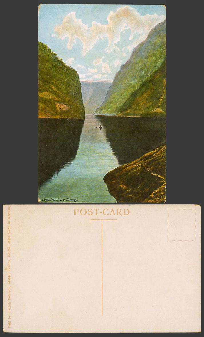 Norway Old Colour Postcard Sogn. Nerofjord, Narrow Fjord, Rowing Boat, Mountains