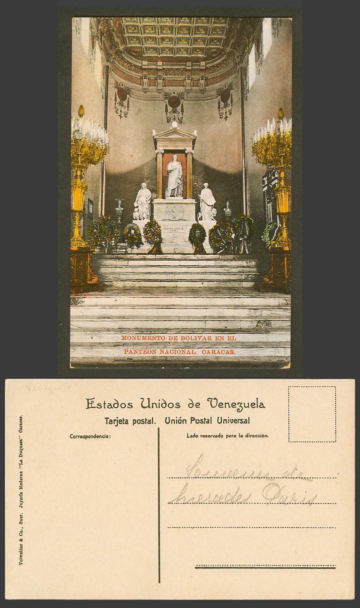Venezuela Old Color Postcard Caracas Monumento de Bolivar en el Panteon Nacional