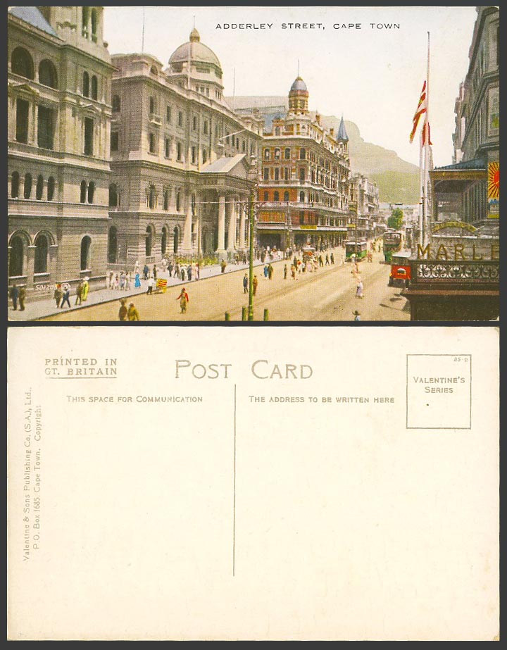 South Africa Old Colour Postcard Adderley Street Scene Cape Town Trams and Flags