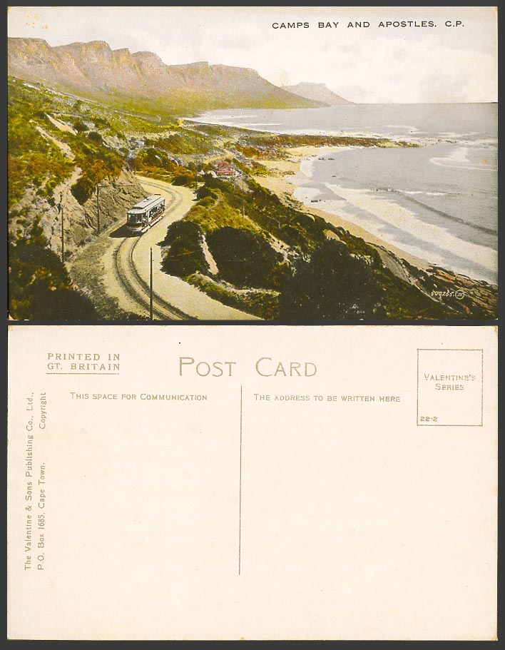 South Africa Old Colour Postcard Camp's Camps Bay and Apostles C.P. TRAM, Street