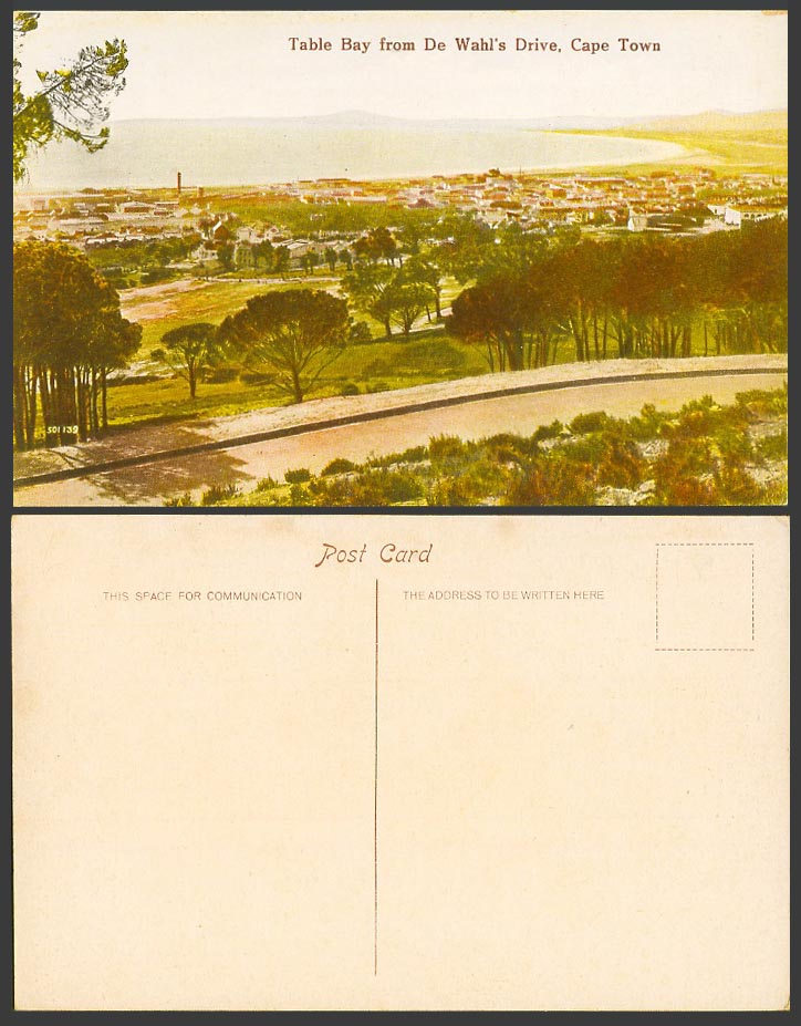 South Africa Old Postcard Cape Town Table Bay from De Wahl's Drive, Street Scene