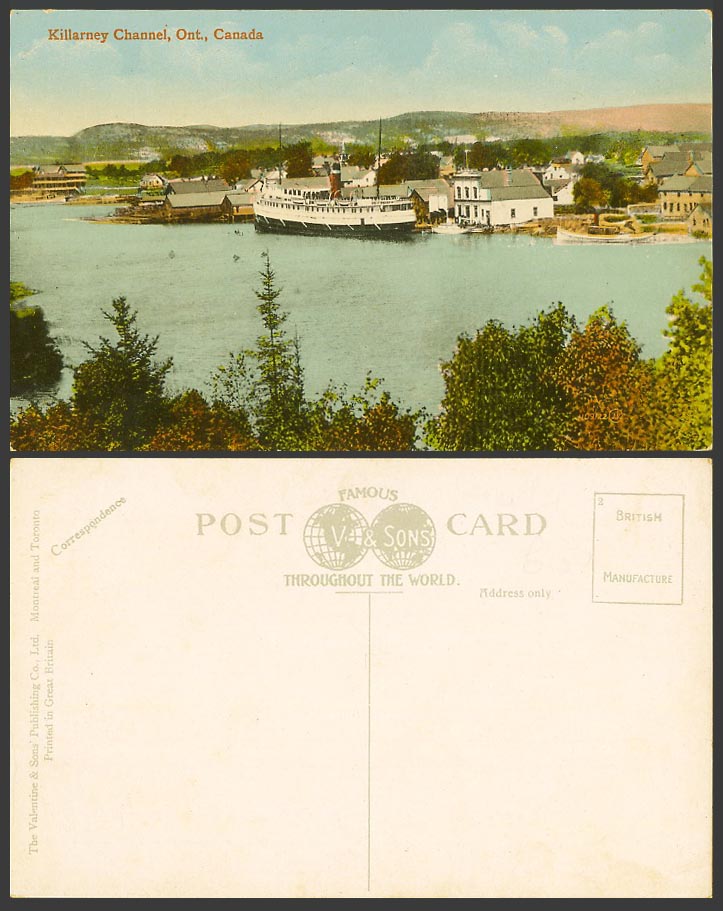 Canada Old Colour Postcard Killarney Channel Ont. Ontario Big Steamer Steam Ship