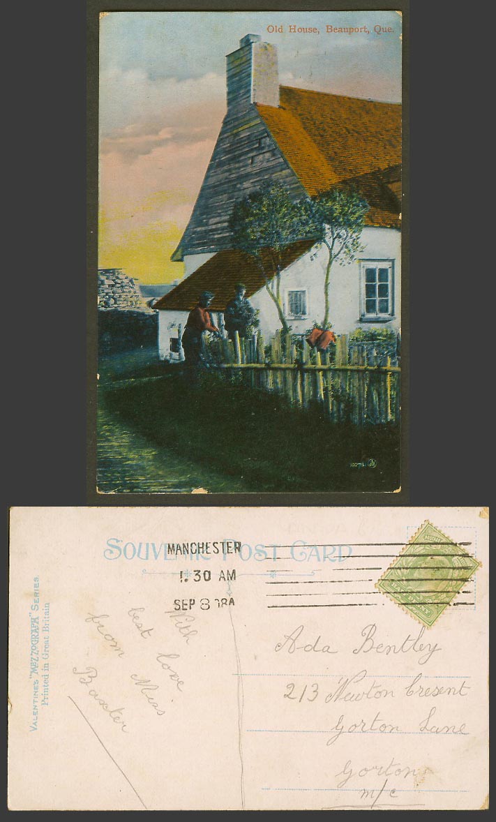 Canada GB KE7 1/2d 1908 Vintage Colour Postcard Old House, Beauport, Que. Quebec