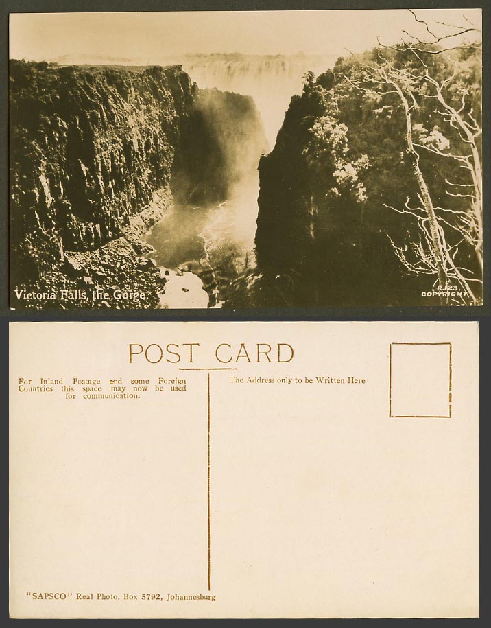 Rhodesia Old Real Photo Postcard The Gorge, Victoria Falls, Zambezi River SAPSCO