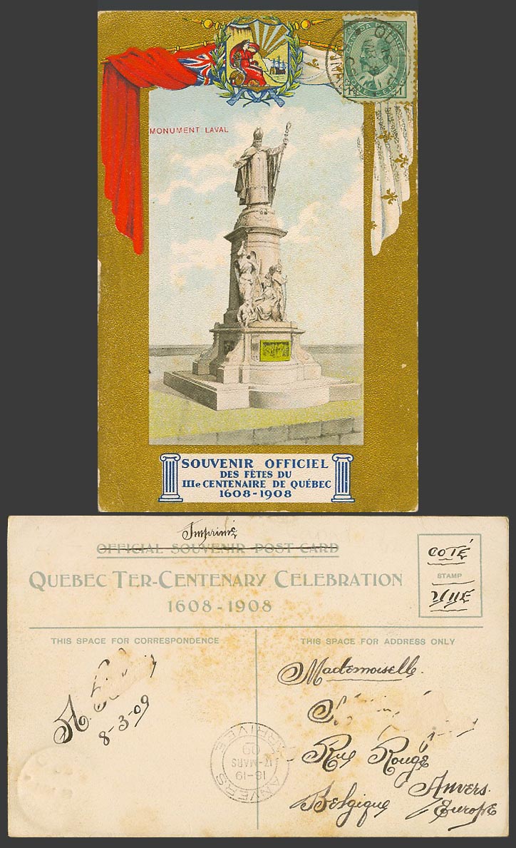 Canada 1909 Old Postcard Monument Laval, Fetes du Centenaire de Quebec 1608-1908