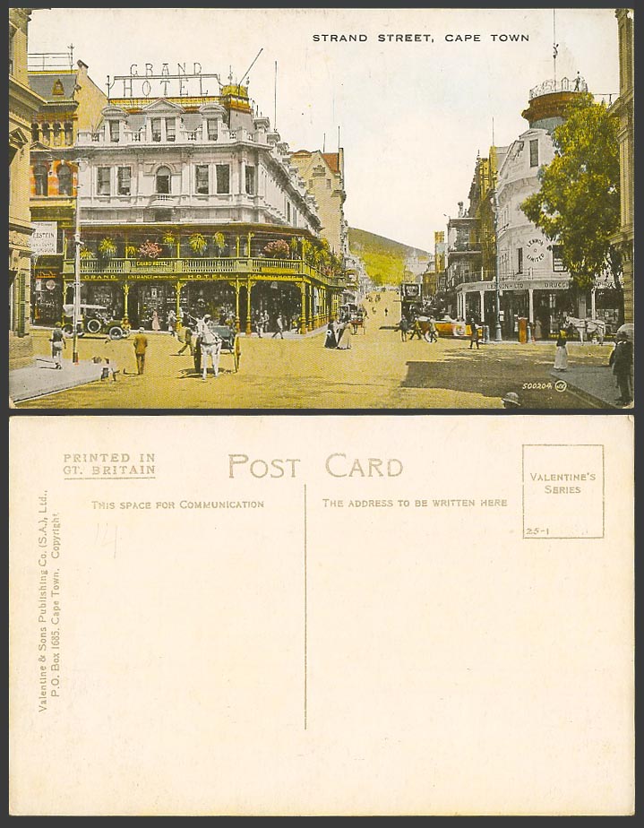 South Africa Old Postcard Strand Street Scene Cape Town, Grand Hotel, Lennon Ltd