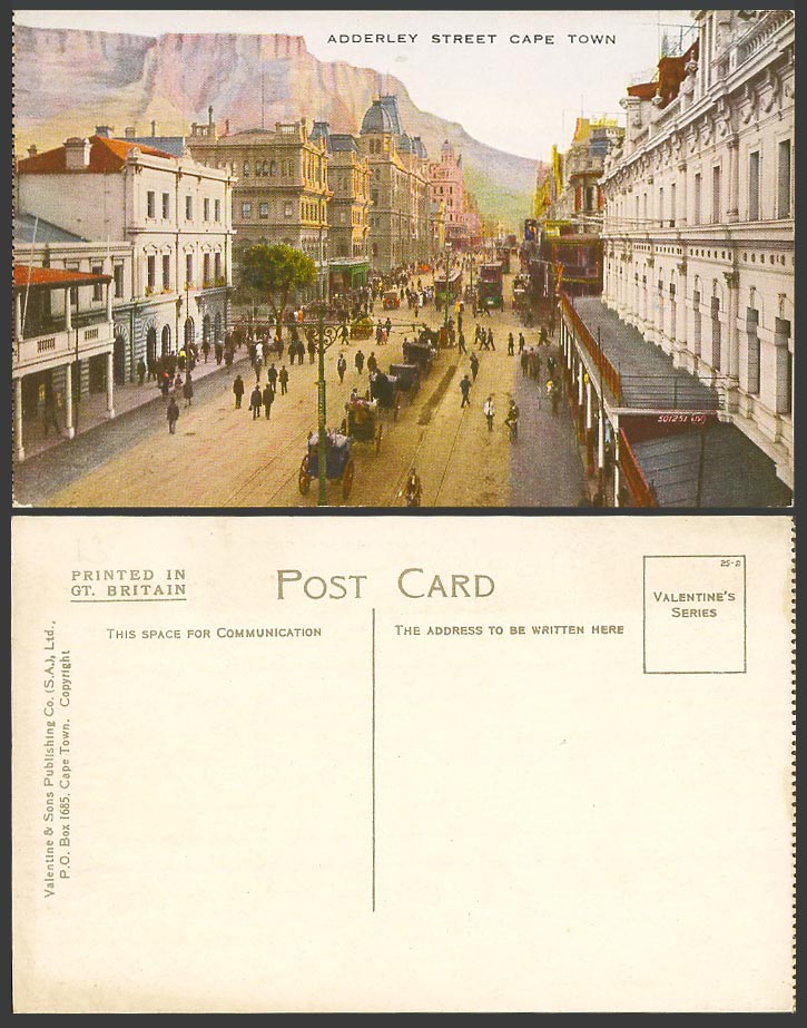 South Africa Old Postcard Cape Town Adderley Street Scene, Trams, Table Mountain