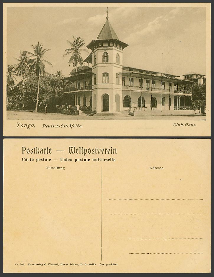 Tanga German East Africa Old Postcard Club Haus, Casino Palms Deutsch-Ost-Afrika