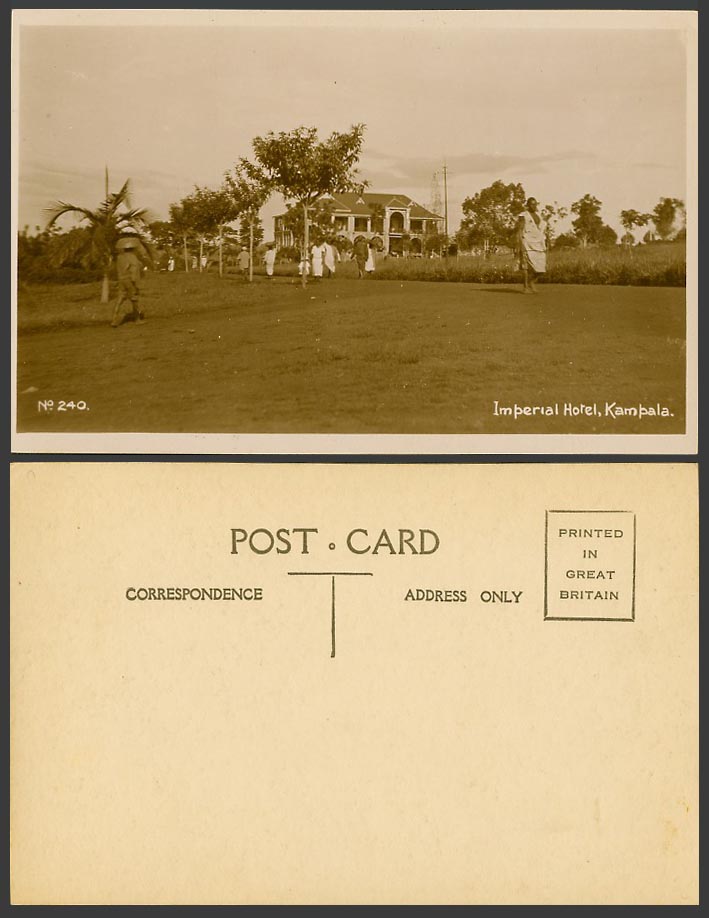 Uganda Old Real Photo Postcard Kampala, Imperial Hotel, Natives Black Men No.240