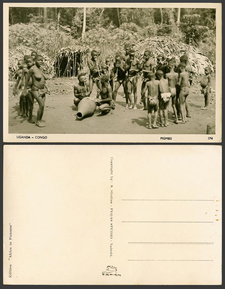 Uganda Congo Old Real Photo Postcard Pigmies Native Black Men Women Children Boy