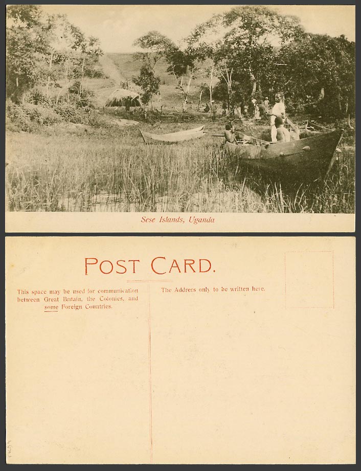 Uganda Old Postcard Sese Ssese Islands Native Black Men Boat Canoe Lake Victoria