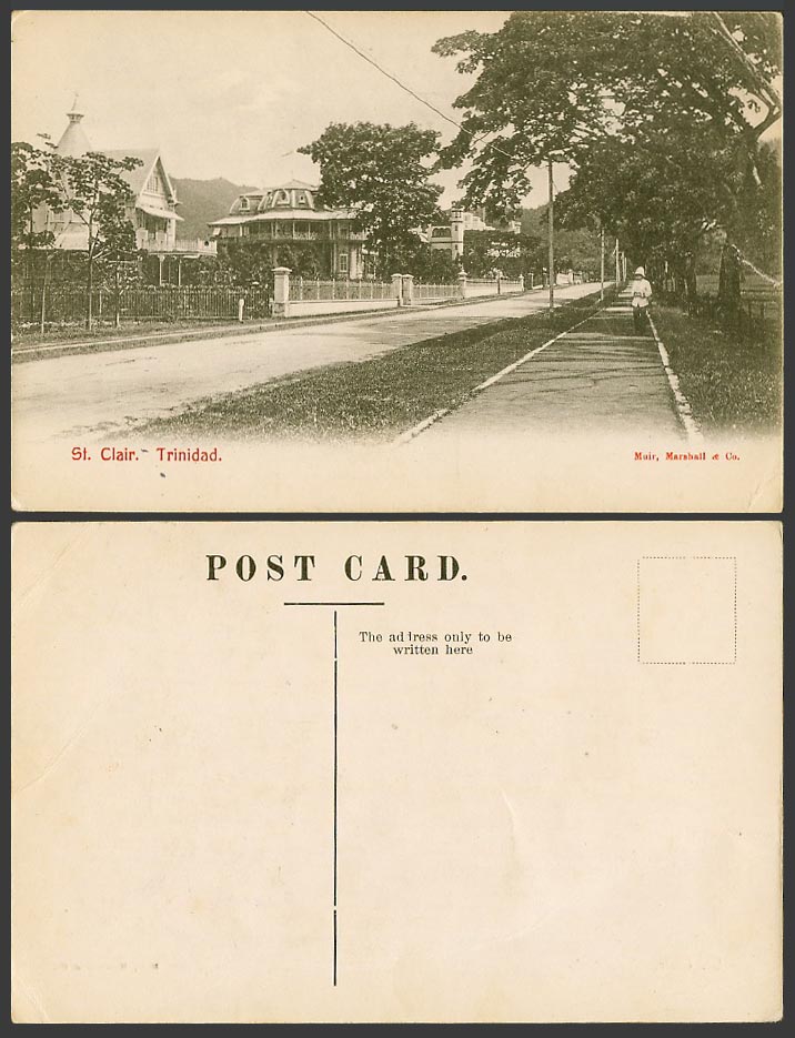 Trinidad Old Postcard St. Clair Street Scene, Port of Spain, British West Indies