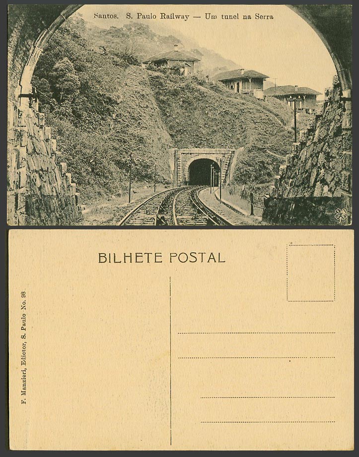 Brazil Brasil Old Postcard Santos S. Paulo Railway Tunnel Um Tunel na Serra Rail