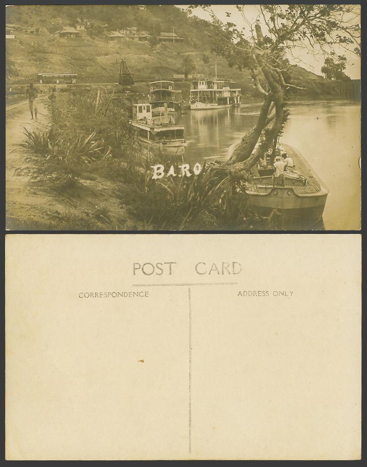 Nigeria Old Real Photo Postcard Baro Niger River Scene Ferry Boats Ships Harbour