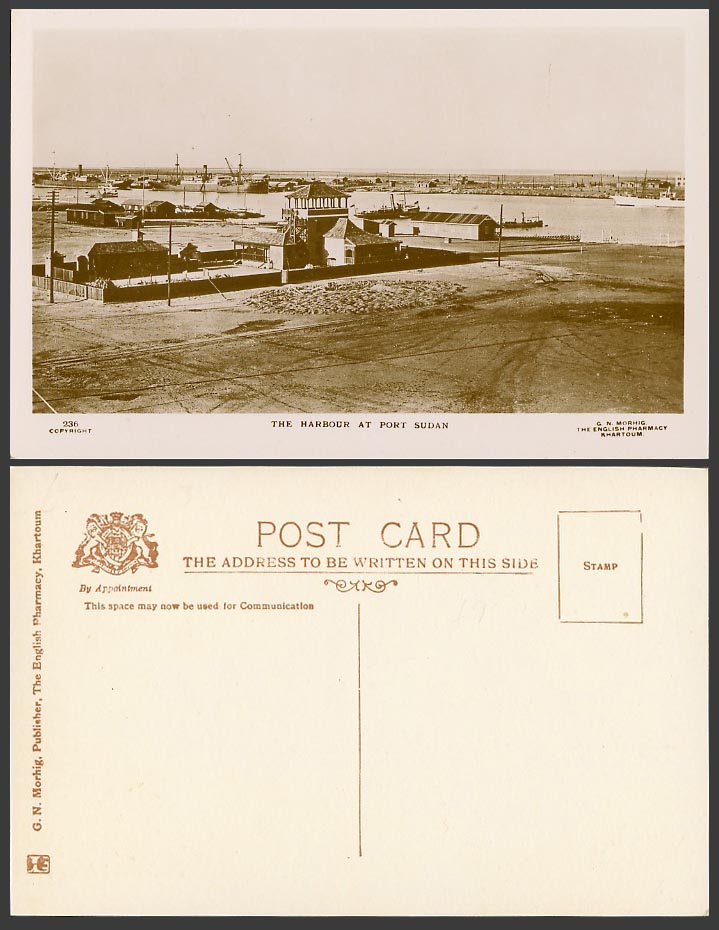 Sudan Old Real Photo Postcard Harbour at Port Sudan, Tower Ships Boats, Panorama