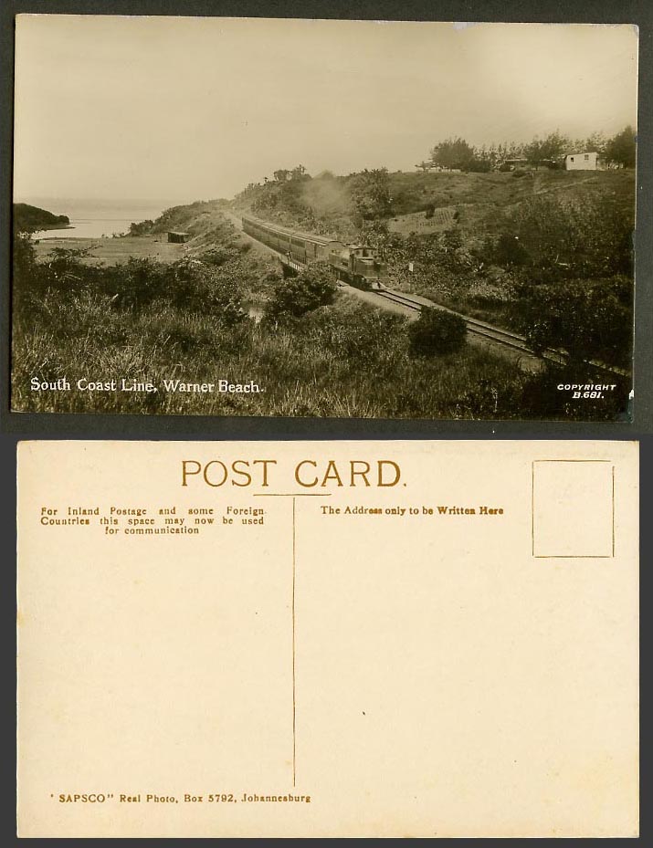 South Africa Old Photo Postcard South Coast Line, Warner Beach, Locomotive Train