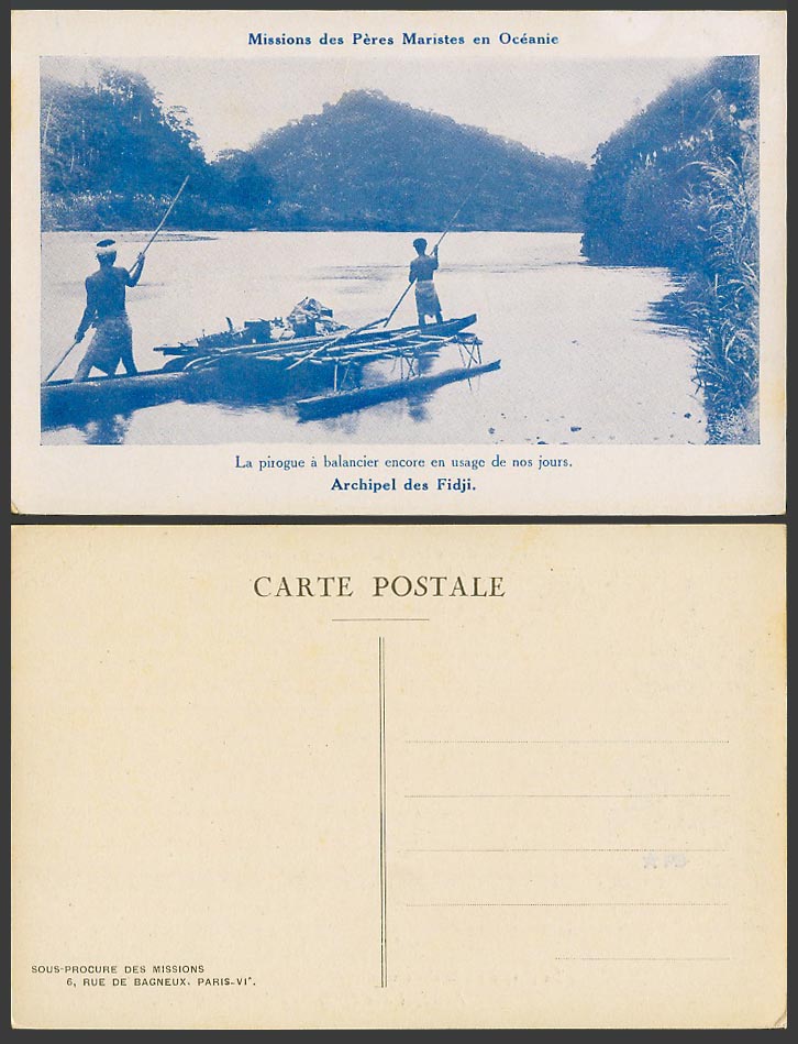 Fiji Old Postcard Dugout Canoe is still in use today Missions des Peres Maristes