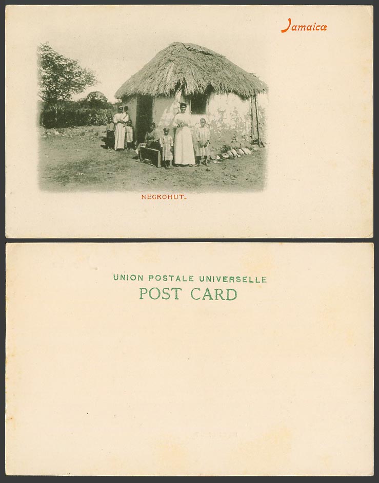 Jamaica Old UB Postcard Negrohut Native House Hut Black Women and Children Girls