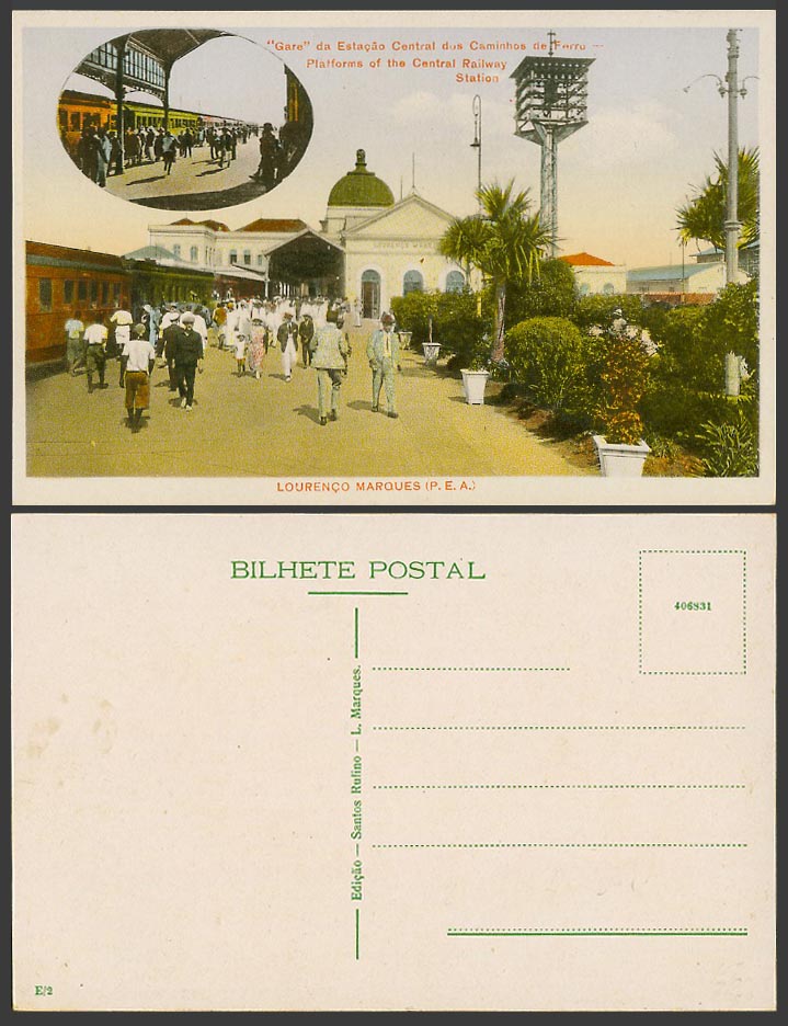 Lourenco Marques P.E.A. Old Postcard Central Railway Station, Platforms & Trains