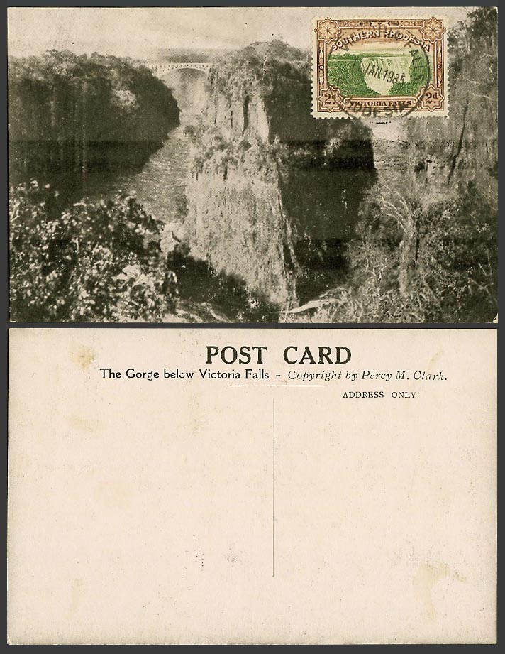 Southern Rhodesia 2d 1935 Old Postcard Victoria Falls, Bridge River Scene Gorges