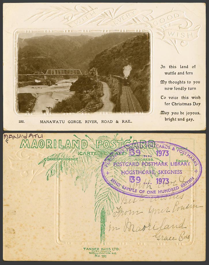 New Zealand Old Postcard Manawatu Gorge River Road, Rail Bridge Locomotive Train