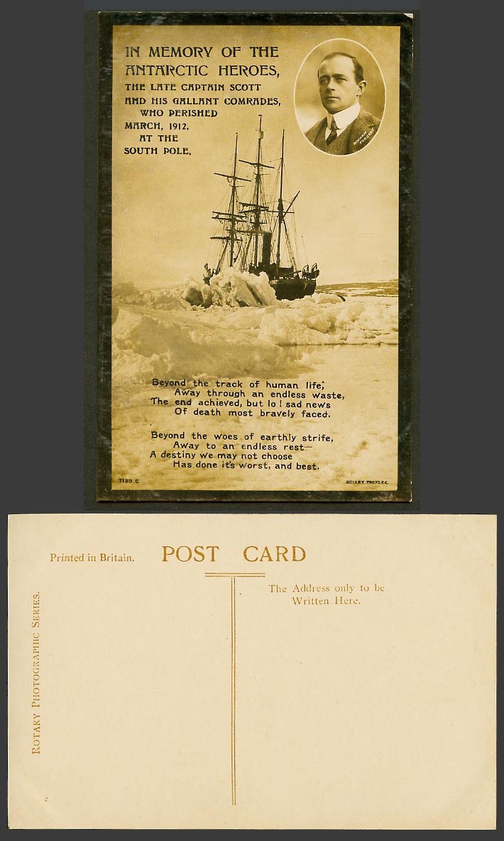 Captain Scott & Terra Nova Ship, Antarctic South Pole Expedition Old RP Postcard