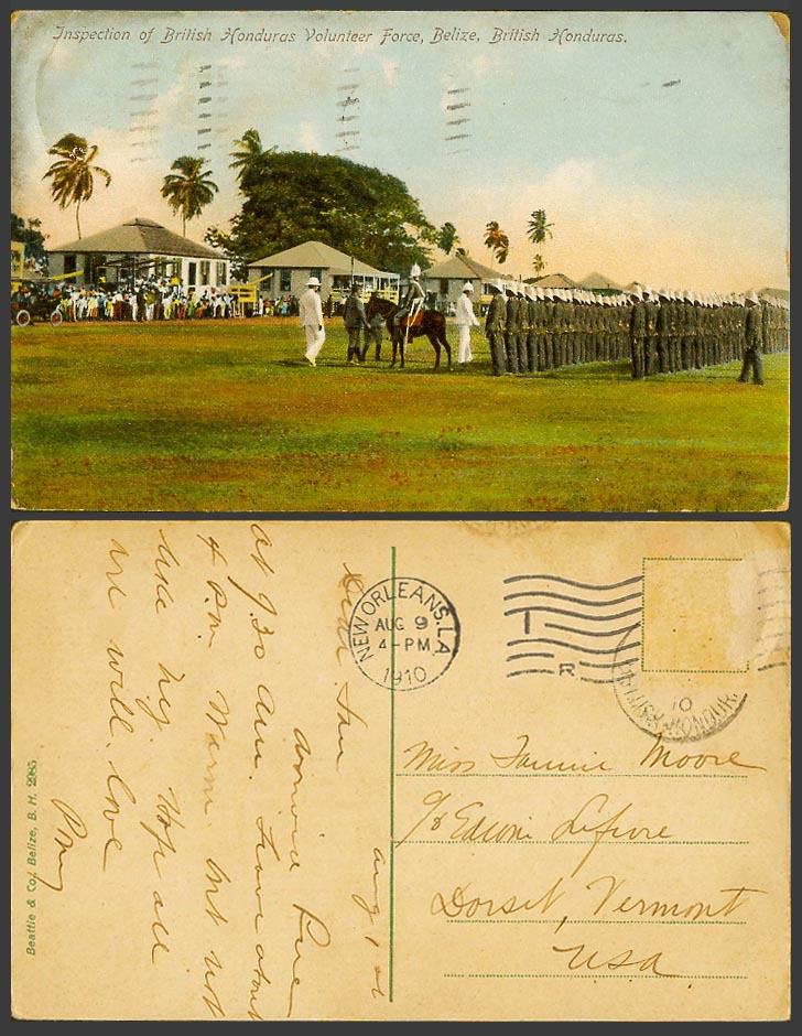 Belize 1910 Old Postcard Inspection of British Honduras Volunteer Force Soldiers