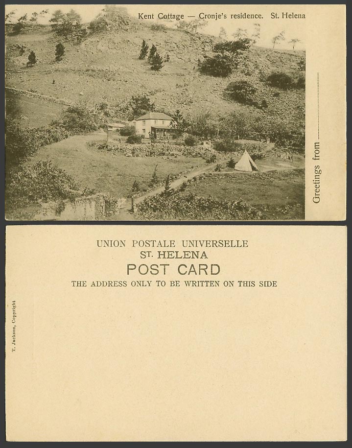 St. Helena Old UB Postcard Anglo Boer War Kent Cottage, Cronje's Residence, Tent