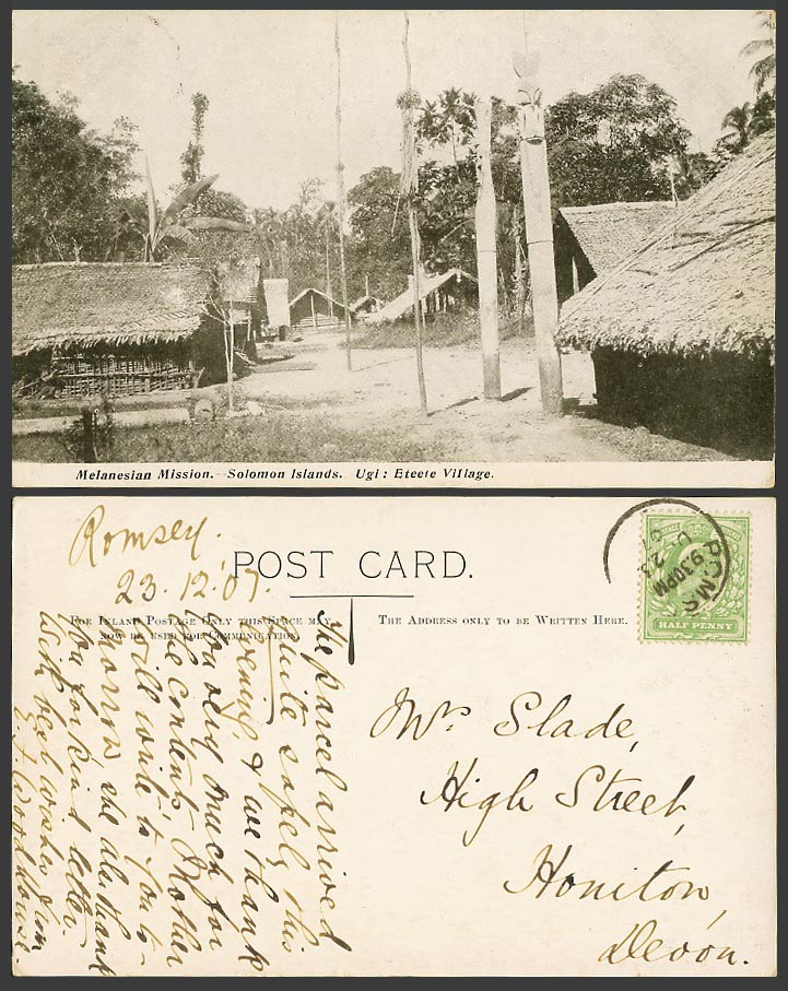 Solomon Islands 1907 Old Postcard Ugi, Eteete Village Street, Melanesian Mission