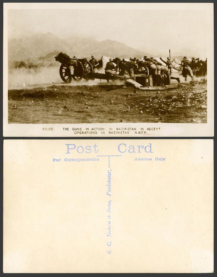 Pakistan Afghanistan India NWFP Old Postcard Waziristan Guns in Action Operation