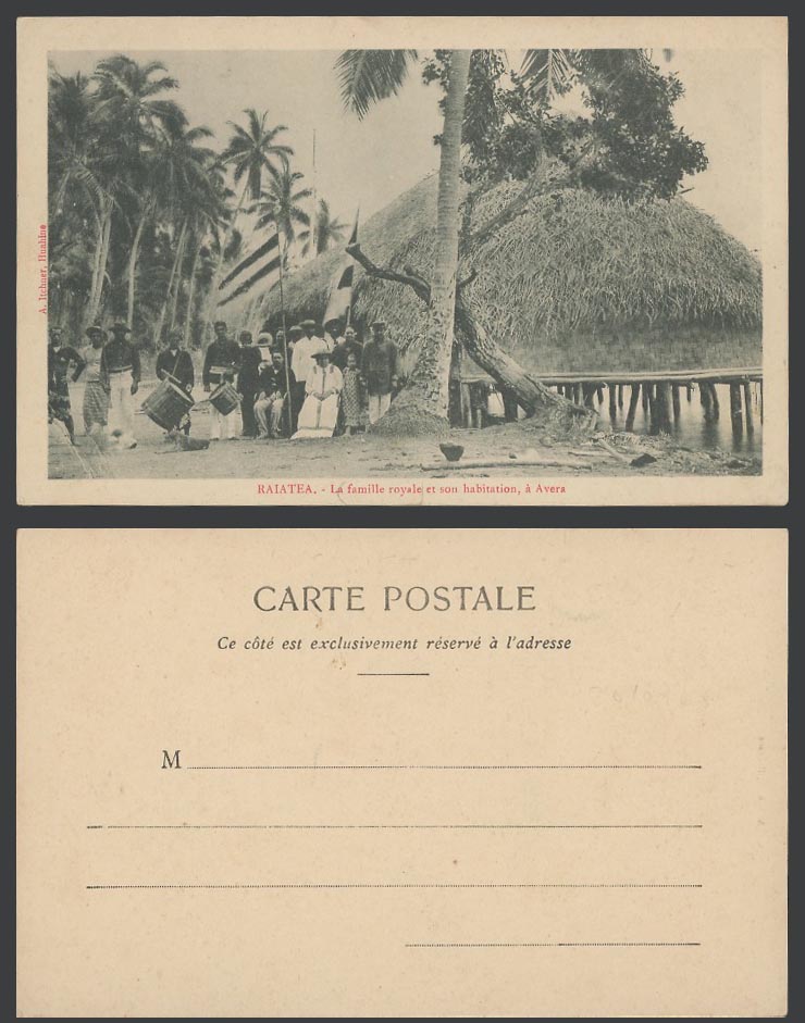 Society Islands, Raiatea, Royal Family's Home at Avera, Drummers Old UB Postcard