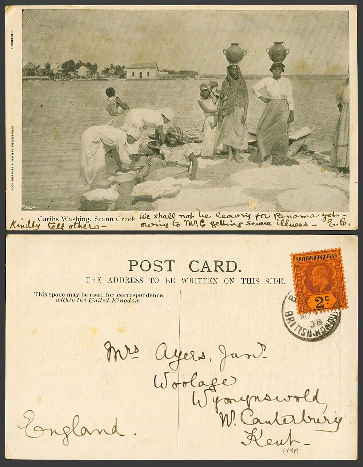 Belize British Honduras 1905 Old Postcard STANN CREEK Caribs Washing Washerwomen