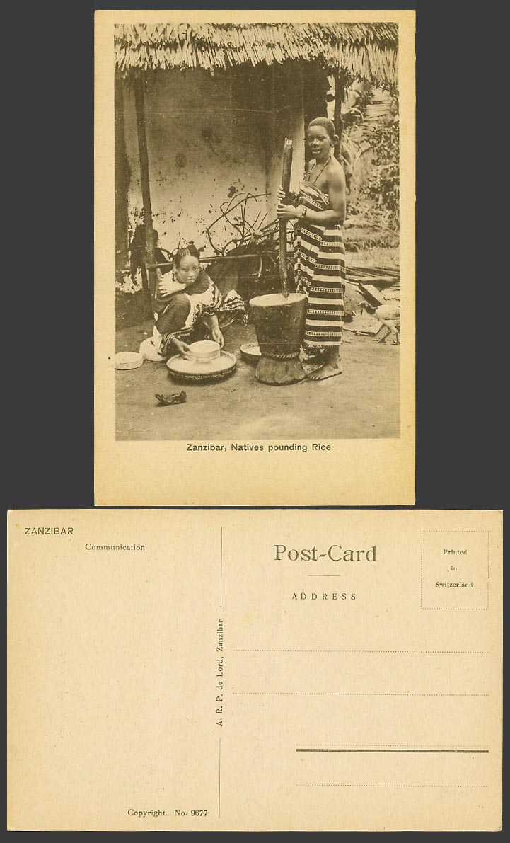 Zanzibar Old Postcard Native Women Woman Natives Pounding Rice Mortar and Pestle