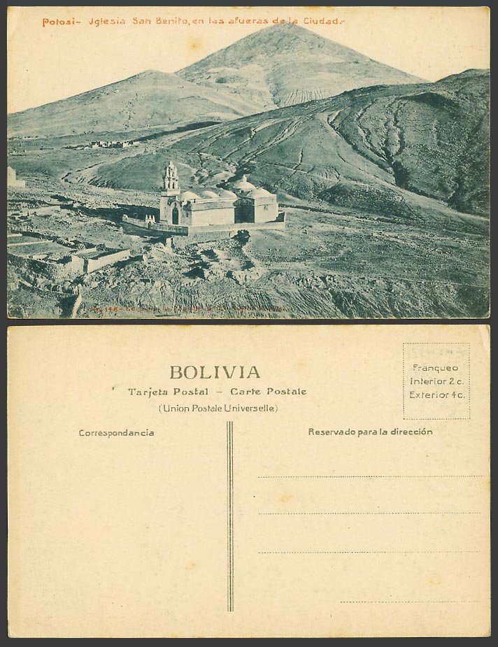 Bolivia Old Postcard Potosi Iglesia San Benito Church en la afueras de la ciudad