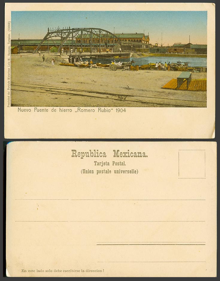 Mexico, Iron Truss Bridge, Nuevo Puente de hierro Romero Rubio 1904 Old Postcard