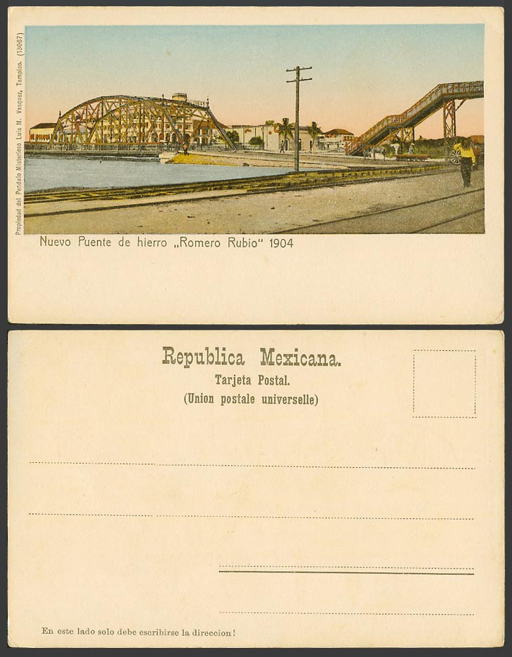 Mexico Bridges Nuevo Puente de hierro Romero Rubio 1904 Old Gold Tinted Postcard