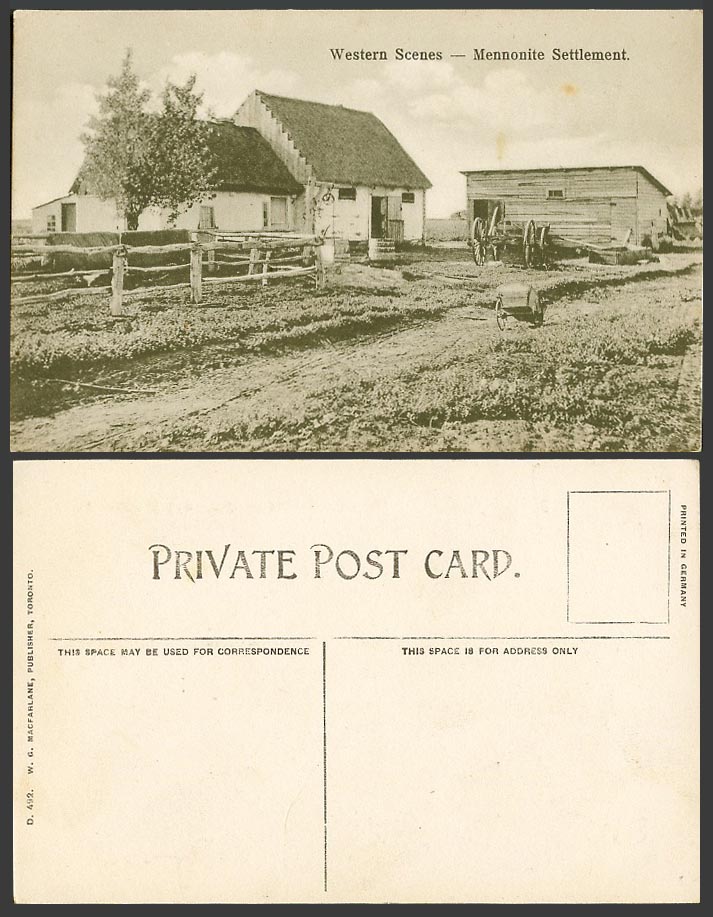 Canada Old Postcard Mennonite Settlement Western Scenes, Houses Cart Countryside