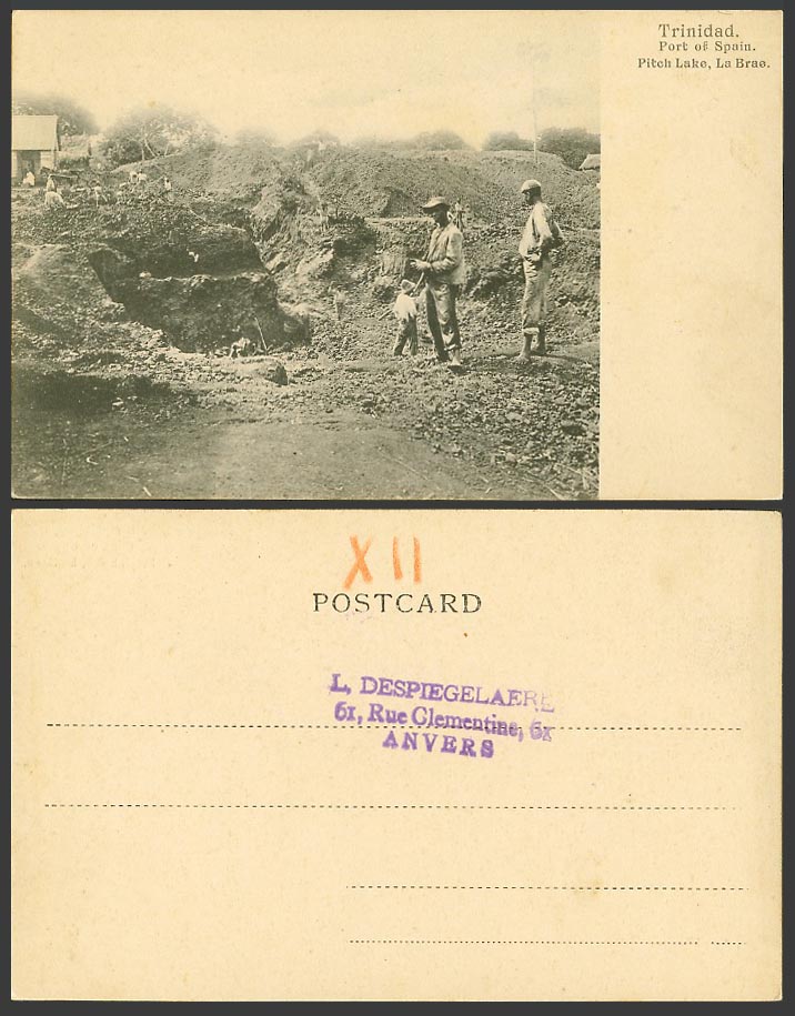 Trinidad Old UB Postcard Pitch Lake La Brae Port of Spain Asphalt Deposit Miners