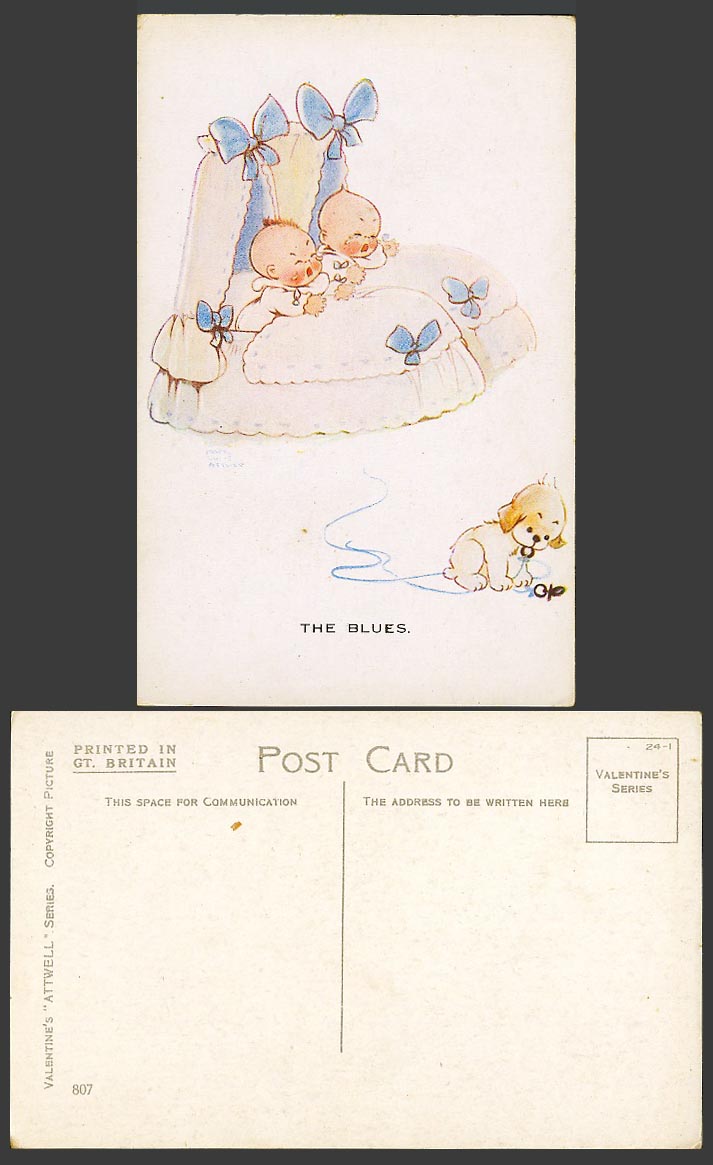 MABEL LUCIE ATTWELL Old Postcard The Blues Twin Babies Twins Dog Dummies No. 807
