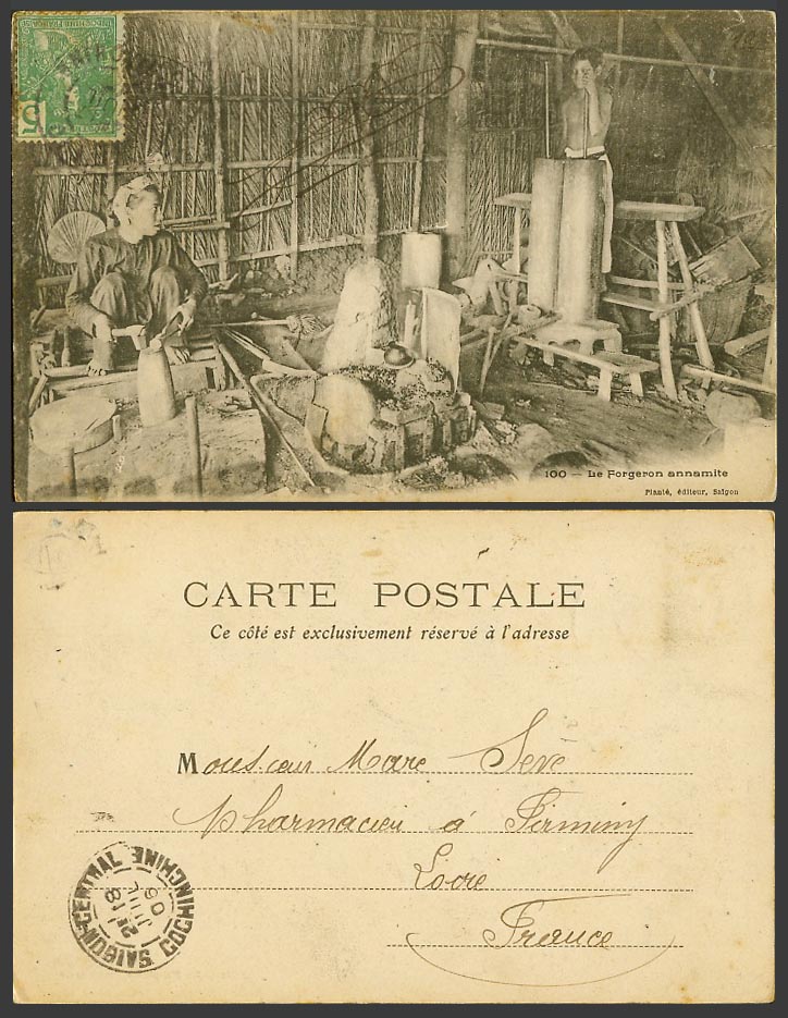 Indo-China 1906 Old UB Postcard Le Forgeron Annamite Annam Blacksmith, Young Boy