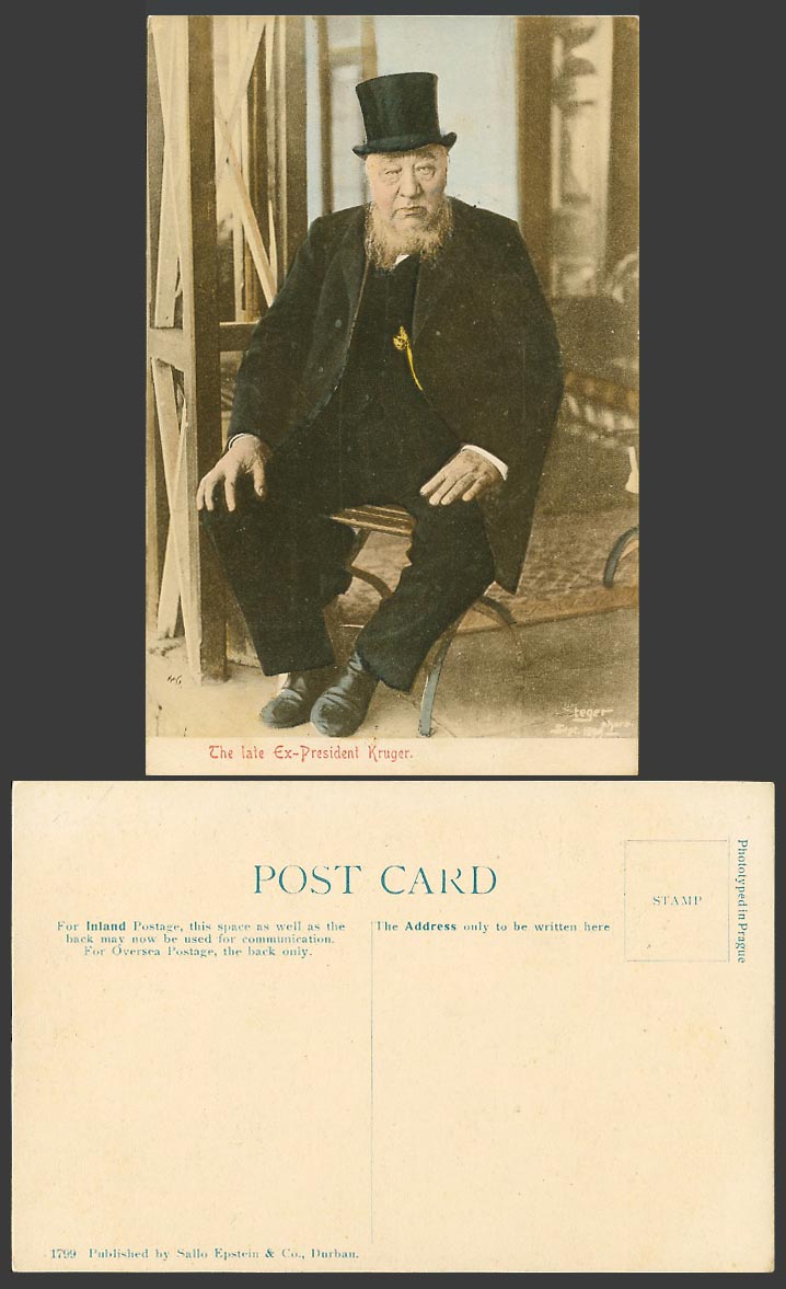 South Africa Late Ex-President Paul Kruger Transvaal Boer War Old Color Postcard