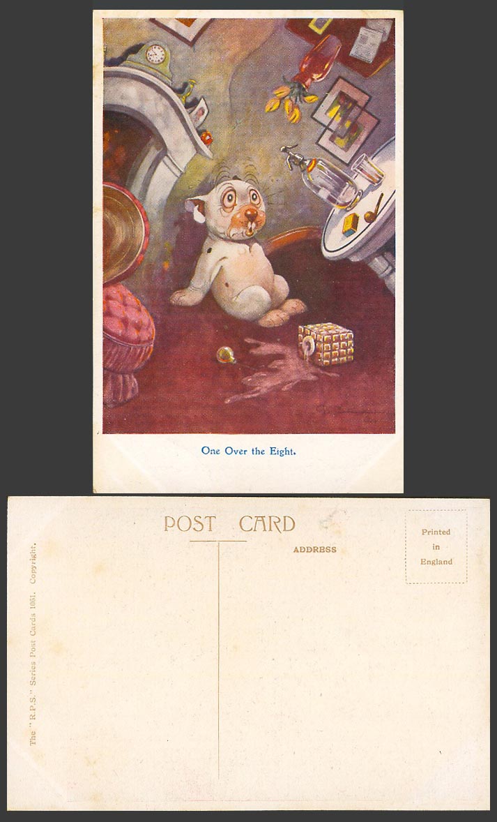 BONZO DOG GE Studdy c1920 Old Postcard One Over The Eight Drunk Puppy Tulip 1061