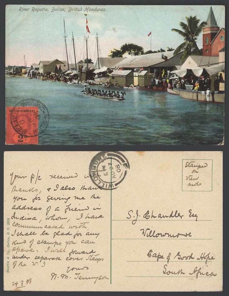 Belize British Honduras 1908 Old Postcard River Regatta - Canoe Racing Boat Race