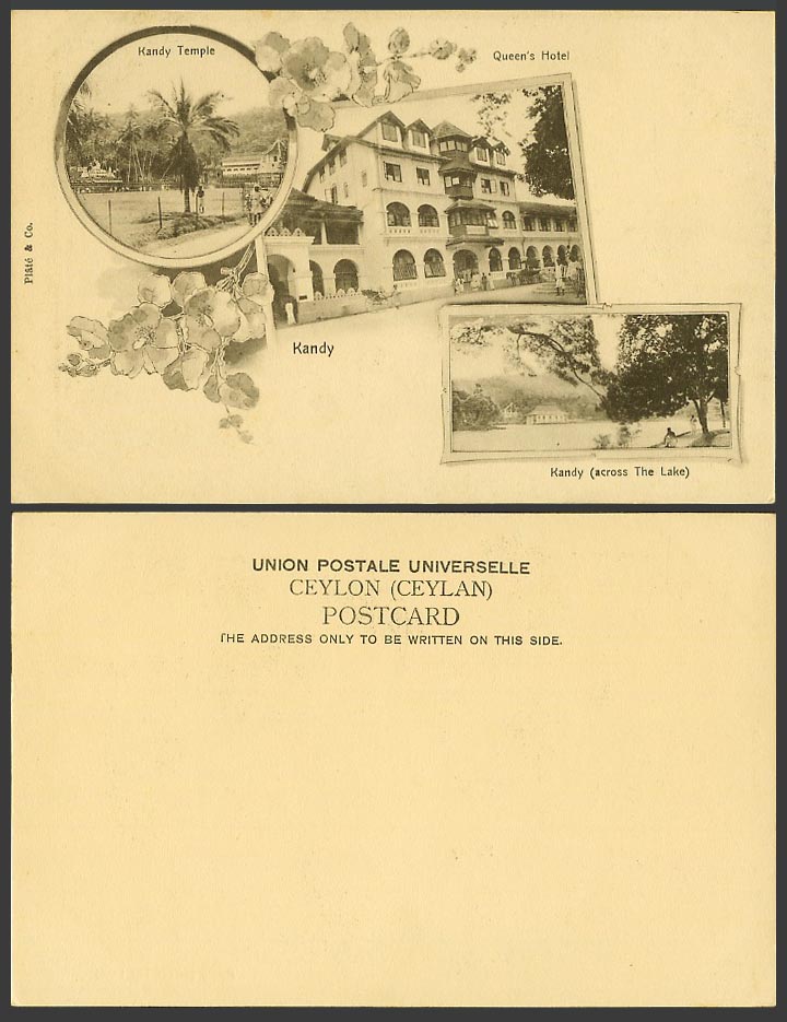 Ceylon Multiview Old UB Postcard Kandy Temple, Queen's Hotel, Across The Lake