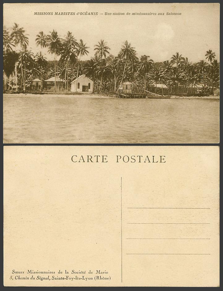 Salomon Island Old Postcard Missions Maristes d'Oceanie MISSIONARY STATION Palms